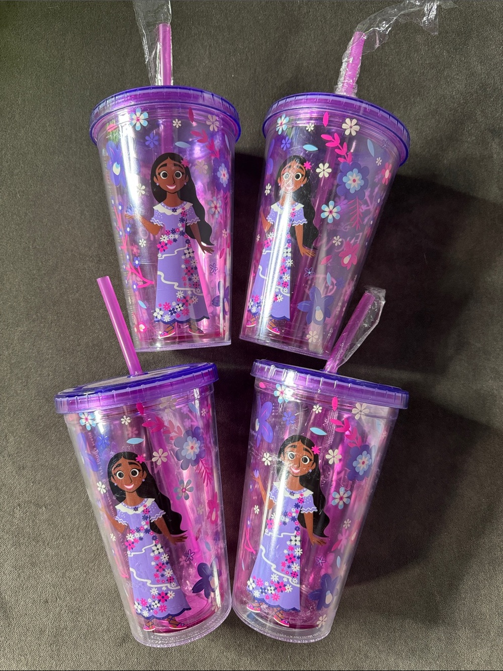 Kids Disney Encanto x CAMP Purple Floral Isabela Tumbler & Straw SET of 4 **READ